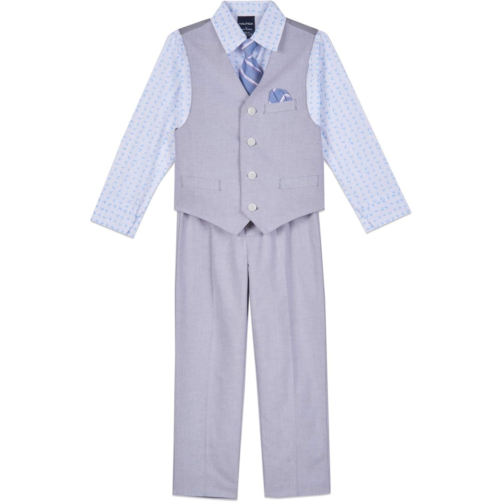 image:imageNautica Boys 4piece Formal Suit Set with Vest Pants Collared Dress Shirt and TieGrey Mouse