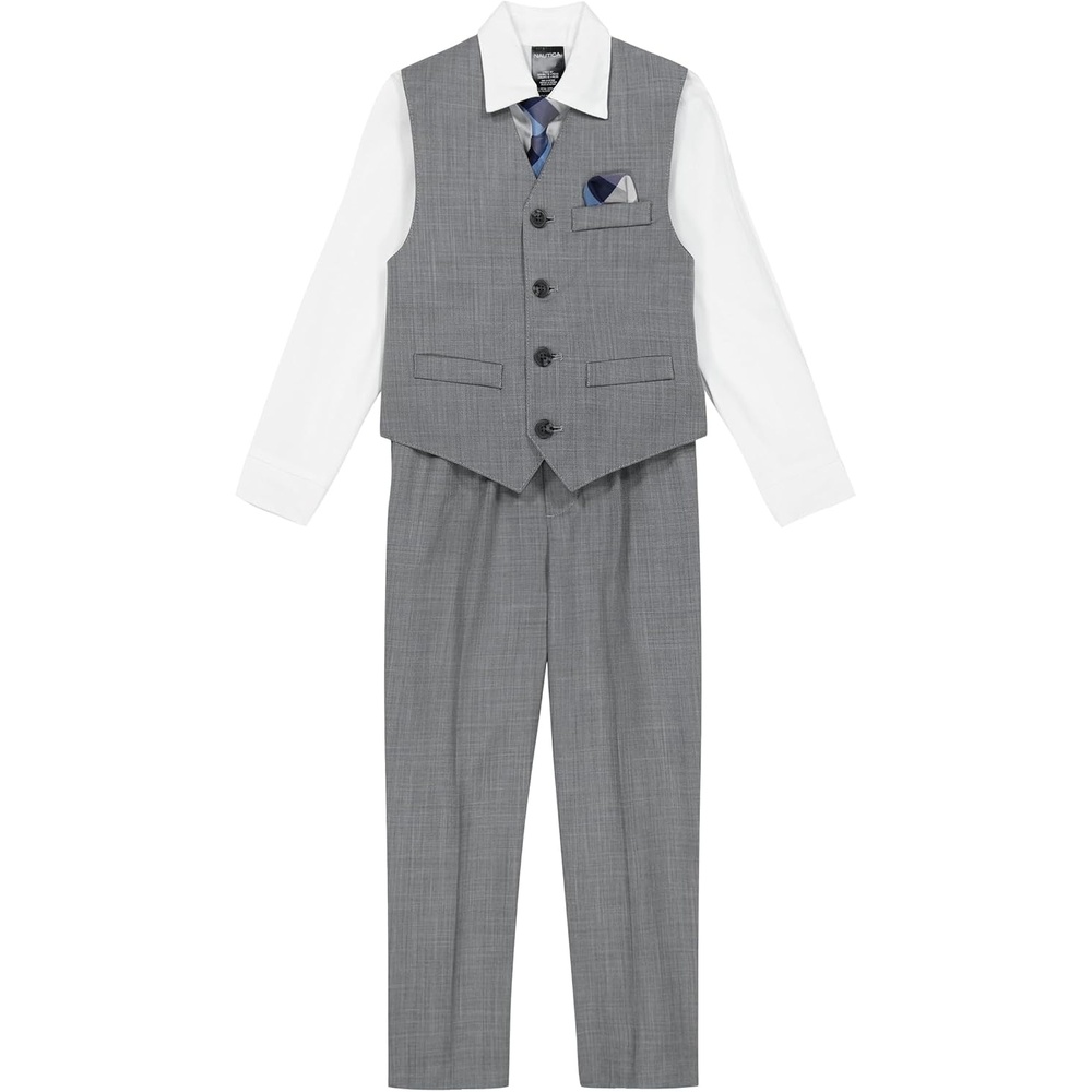 image:imageNautica Boys 4piece Formal Suit Set with Vest Pants Collared Dress Shirt and TieLight Grey Deco Sharkskin
