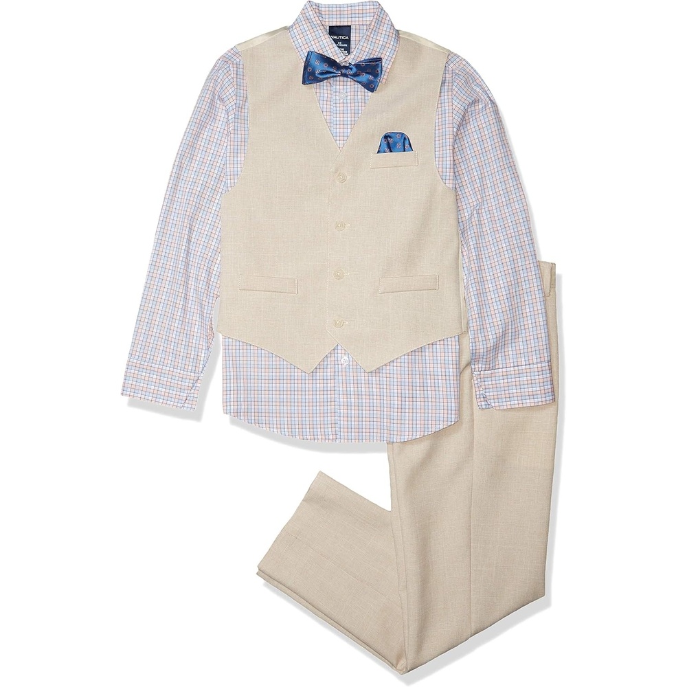 image:imageNautica Boys 4piece Formal Suit Set with Vest Pants Collared Dress Shirt and TieSilver Birch