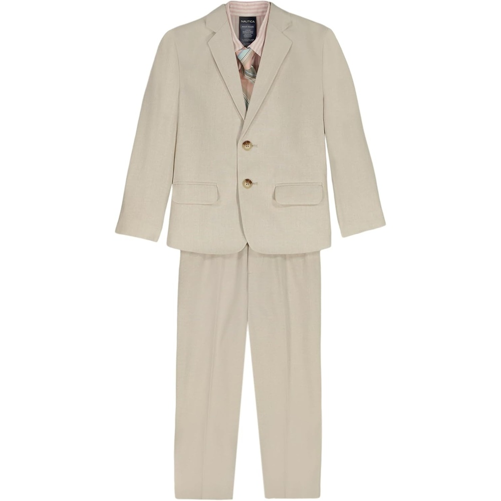 image:imageNautica Boys 4piece Suit Set with Dress Shirt Tie Jacket and PantsKhaki Linen