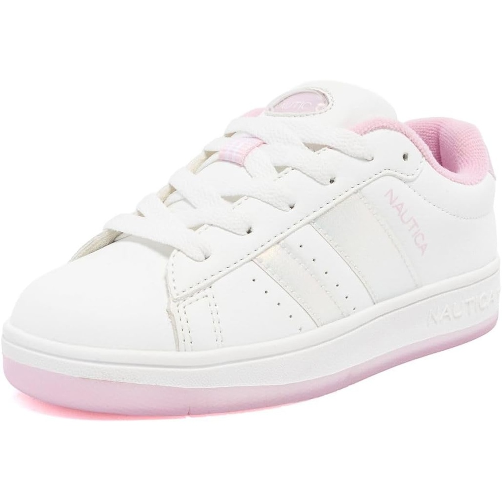 image:imageNautica Boys Girls Casual Fashion Shoes Comfortable Soccer Classic Walking Tennis Sneakers for Kids Breathable Lightweight amp Flexible Lace UpBungeeWhite Pink Pearl