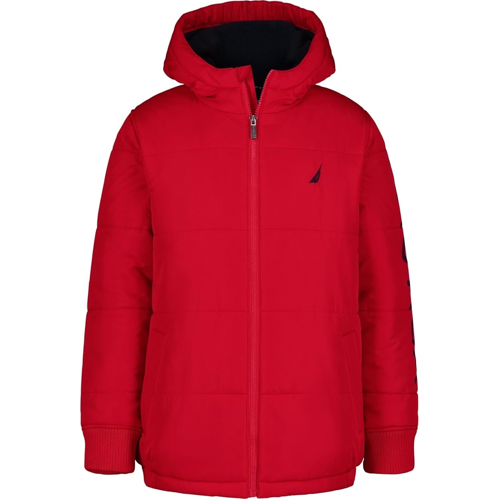 image:imageNautica Boys Heavyweight Hooded Bubble Jacket With Polar Fleece LiningTango Red