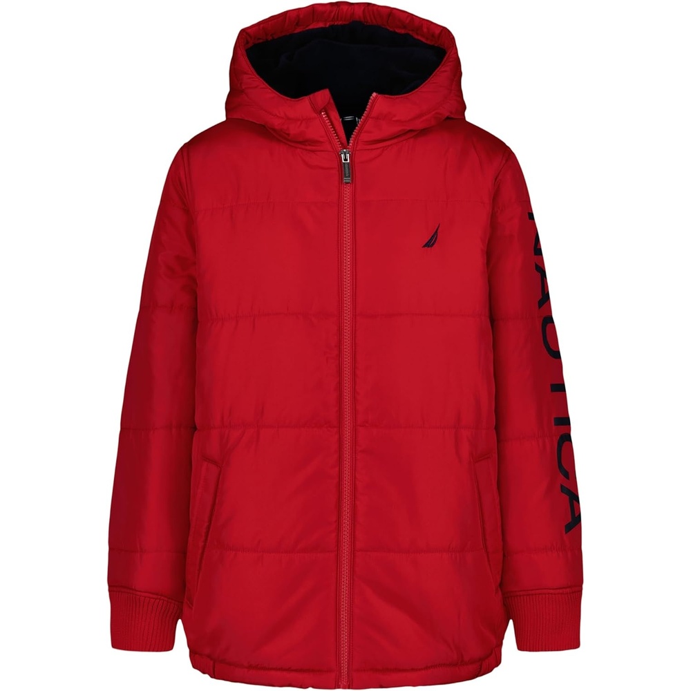 image:imageNautica Boys Heavyweight Hooded Bubble Jacket With Polar Fleece LiningTango RedNavy