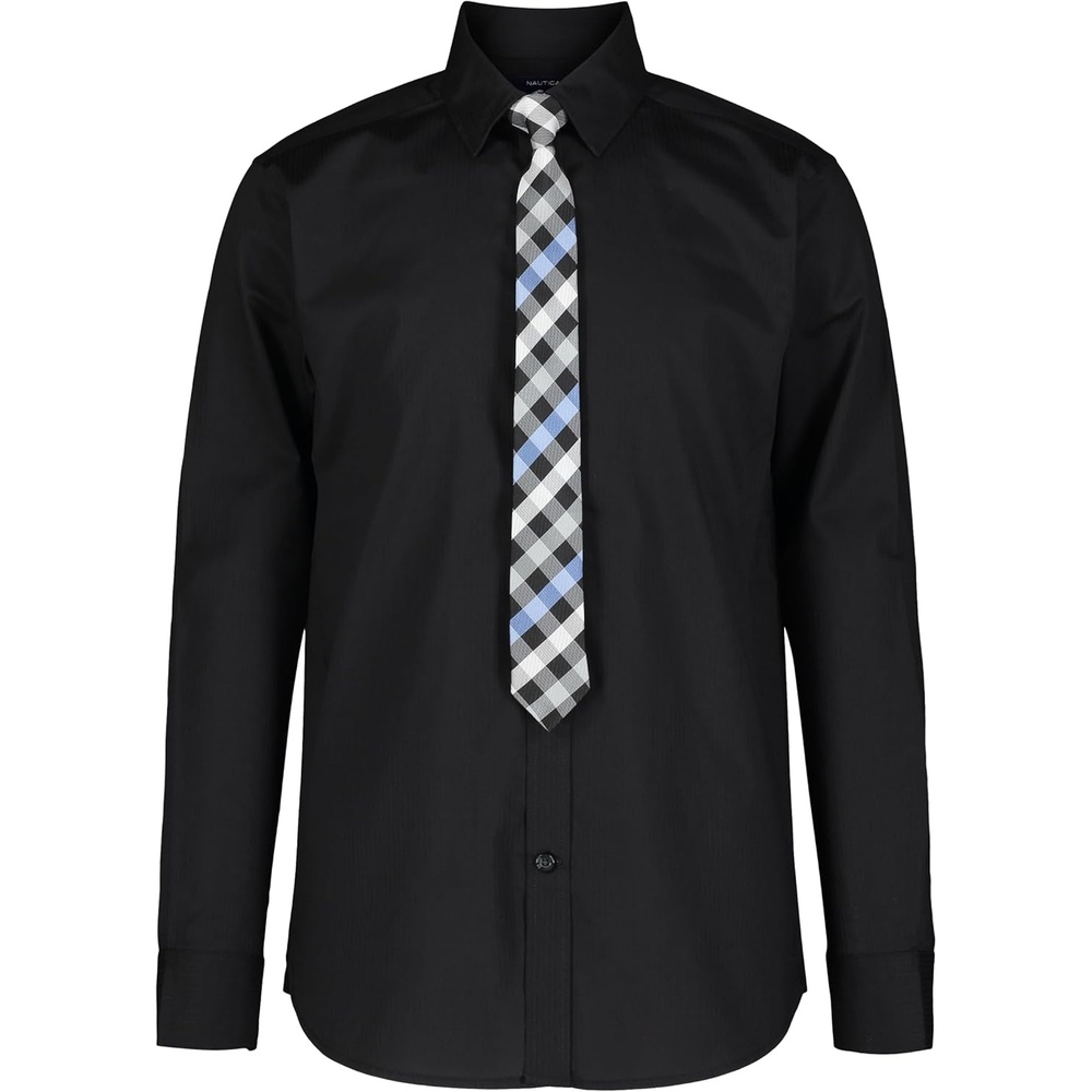image:imageNautica Boys Long Sleeve ButtonDown Collared Dress Shirt with TieBlack