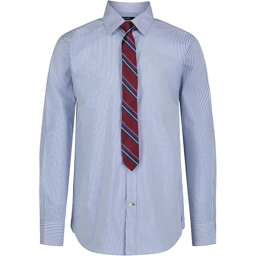 image:imageNautica Boys Long Sleeve ButtonDown Collared Dress Shirt with TieBlue Stripe