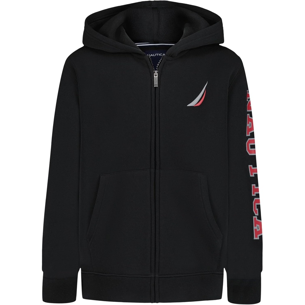 image:imageNautica Boys Long Sleeve Fleece Full Zip Hoodie Comfortable Relaxed FitJclass Duo True Black