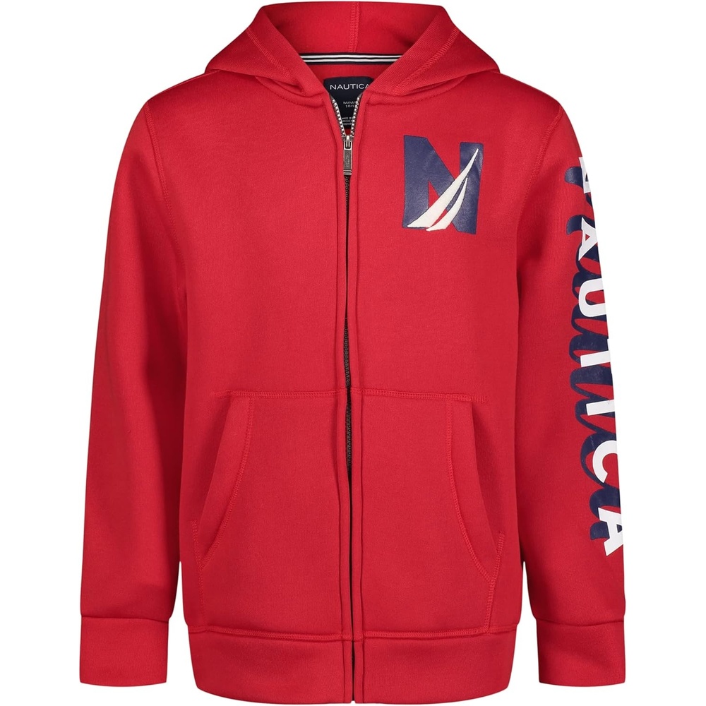 image:imageNautica Boys Long Sleeve Fleece Full Zip Hoodie Comfortable Relaxed FitRed