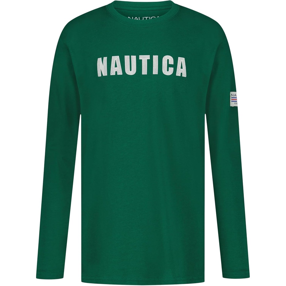 image:imageNautica Boys Long Sleeve Screen Print Graphic TShirtChain Stitch Evergreen