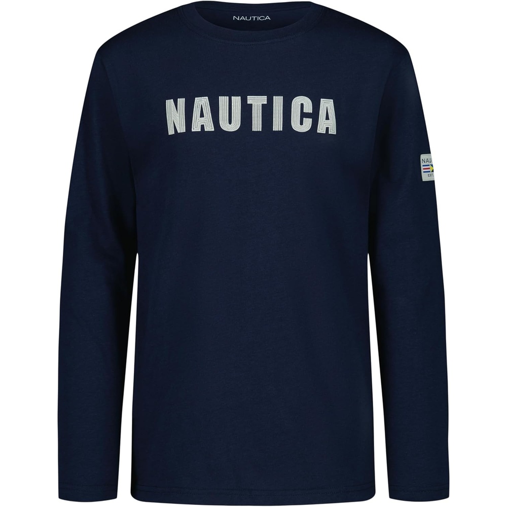 image:imageNautica Boys Long Sleeve Screen Print Graphic TShirtChain Stitch Navy Seas