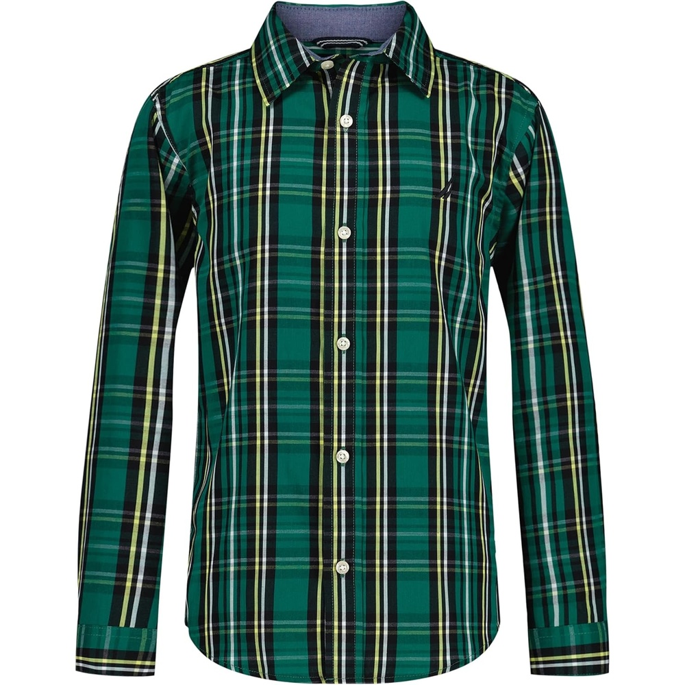 image:imageNautica Boys Long Sleeve Woven ButtonDown Shirt Comfortable Classic FitEvergreen Check Plaid