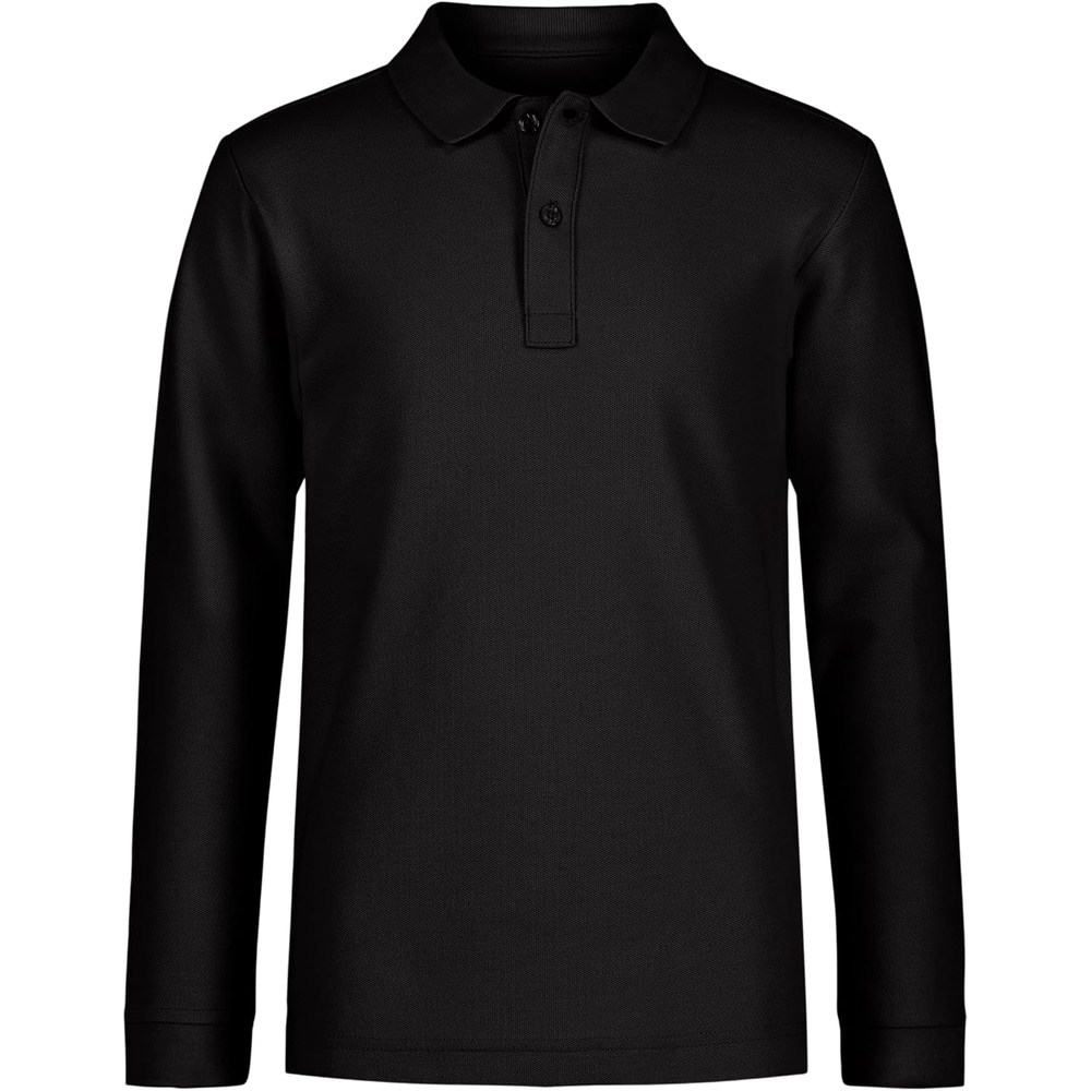 image:imageNautica Boys School Uniform Long Sleeve Polo Shirt Button Closure Comfortable Breathable FabricBlack