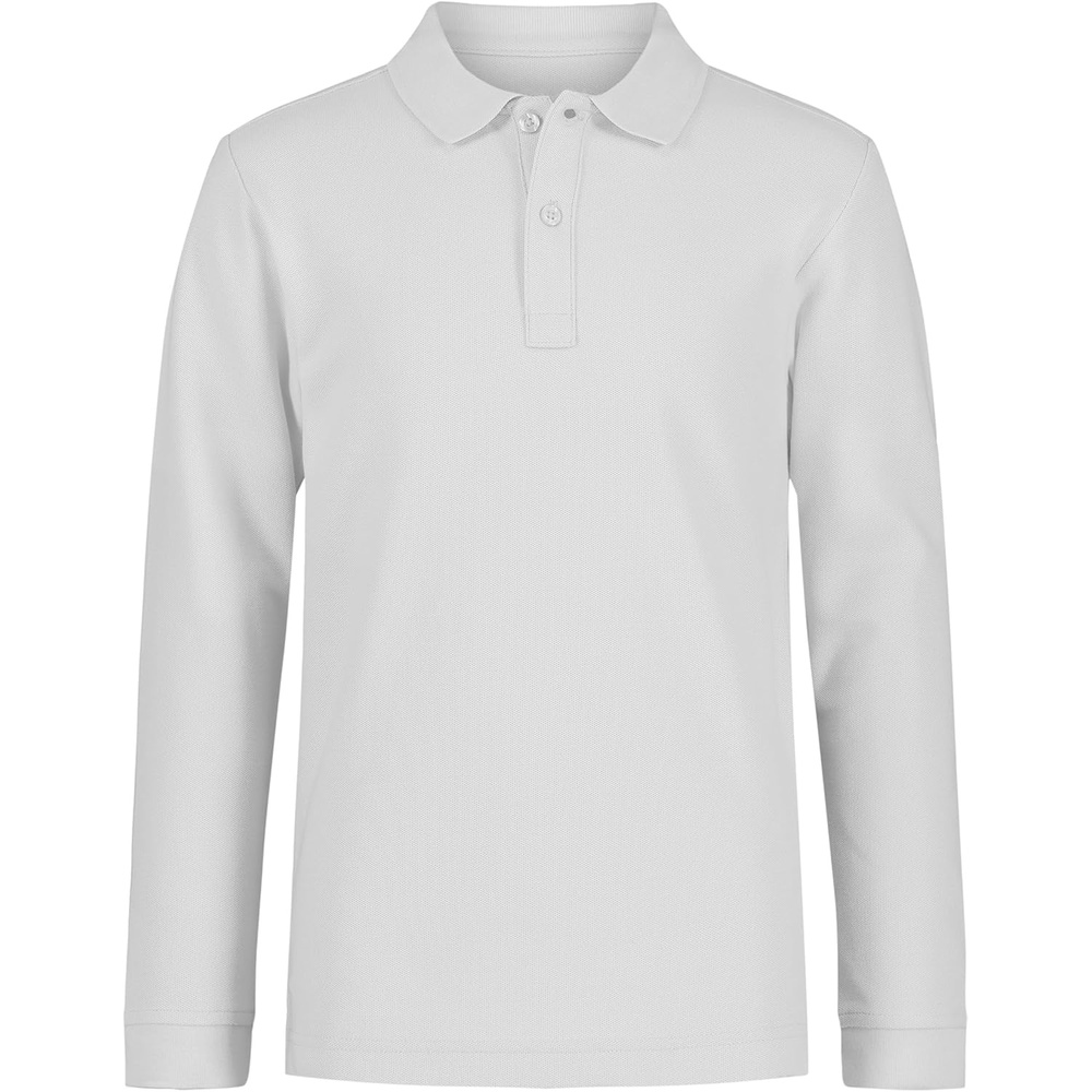 image:imageNautica Boys School Uniform Long Sleeve Polo Shirt Button Closure Comfortable Breathable FabricWhite