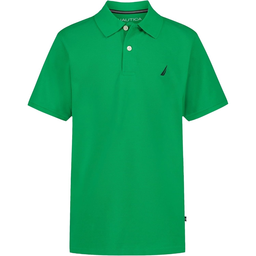 image:imageNautica Boys Short Sleeve Anchor Polo Button Closure Soft amp Comfortable Pique FabricBright Green