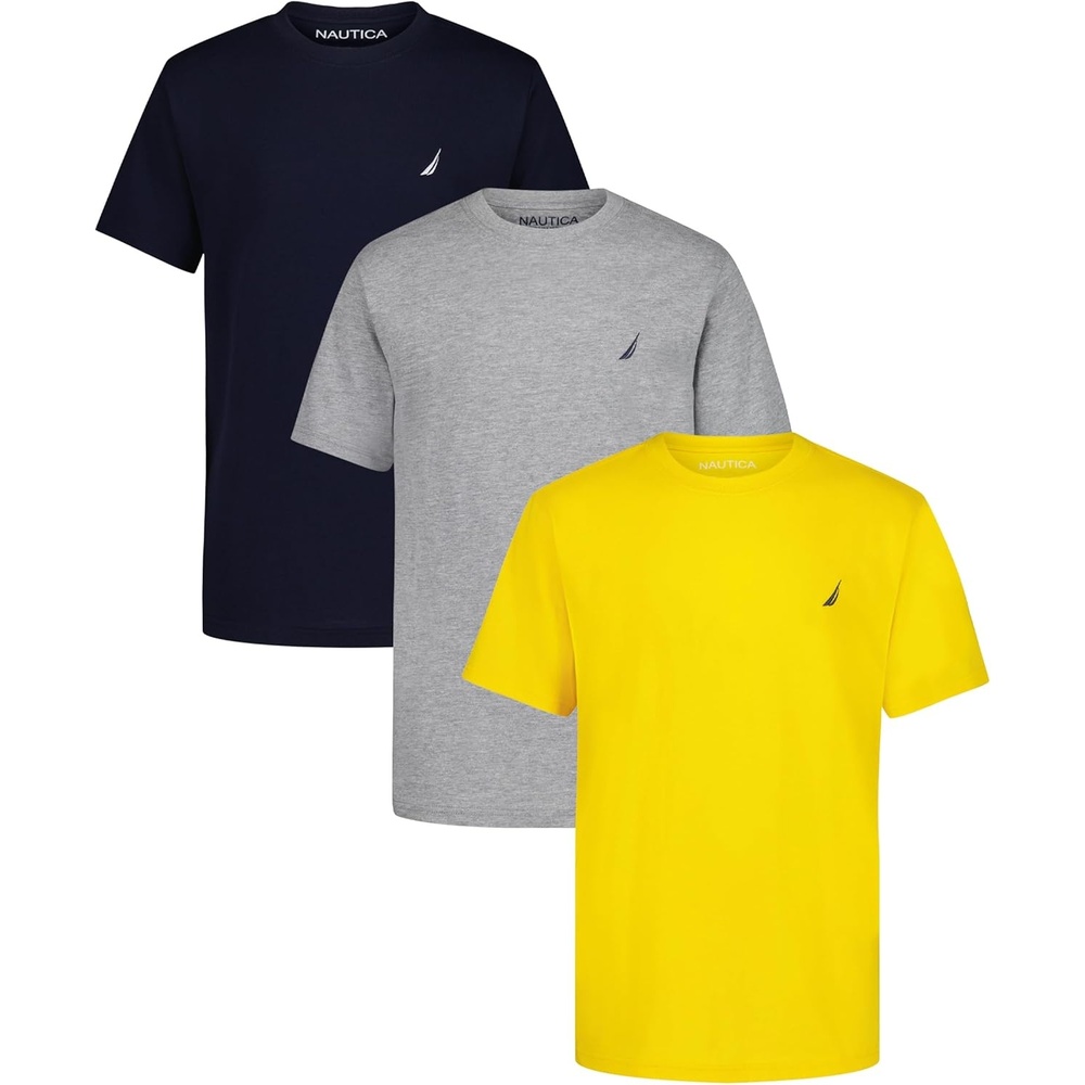 image:imageNautica Boys Short Sleeve Crew Neck TShirt 3Pack Soft Comfortable Relaxed FitLemonGreySport Navy