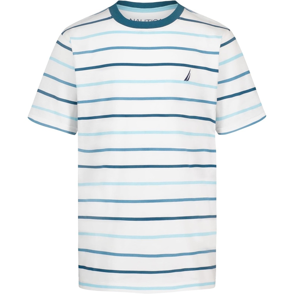 image:imageNautica Boys Short Sleeve Fashion Crew Neck TShirt Soft Comfortable Relaxed FitOpen Stripe Bright White