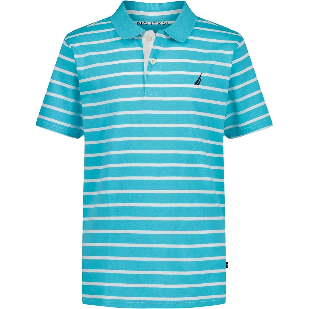 image:imageNautica Boys Short Sleeve Fashion Polo Button Closure Soft amp ComfortableCoast Stripe Curacao