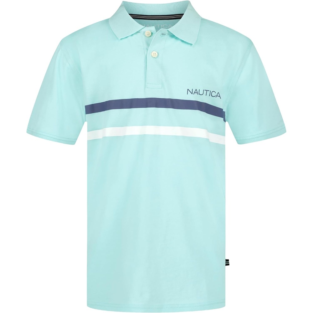 image:imageNautica Boys Short Sleeve Fashion Polo Button Closure Soft amp ComfortableDouble Stripe Blue Tinted