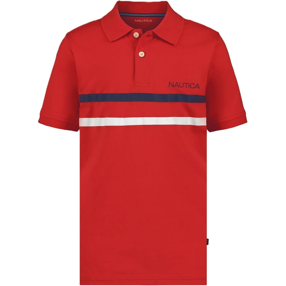 image:imageNautica Boys Short Sleeve Fashion Polo Button Closure Soft amp ComfortableDouble Stripe High Risk Red