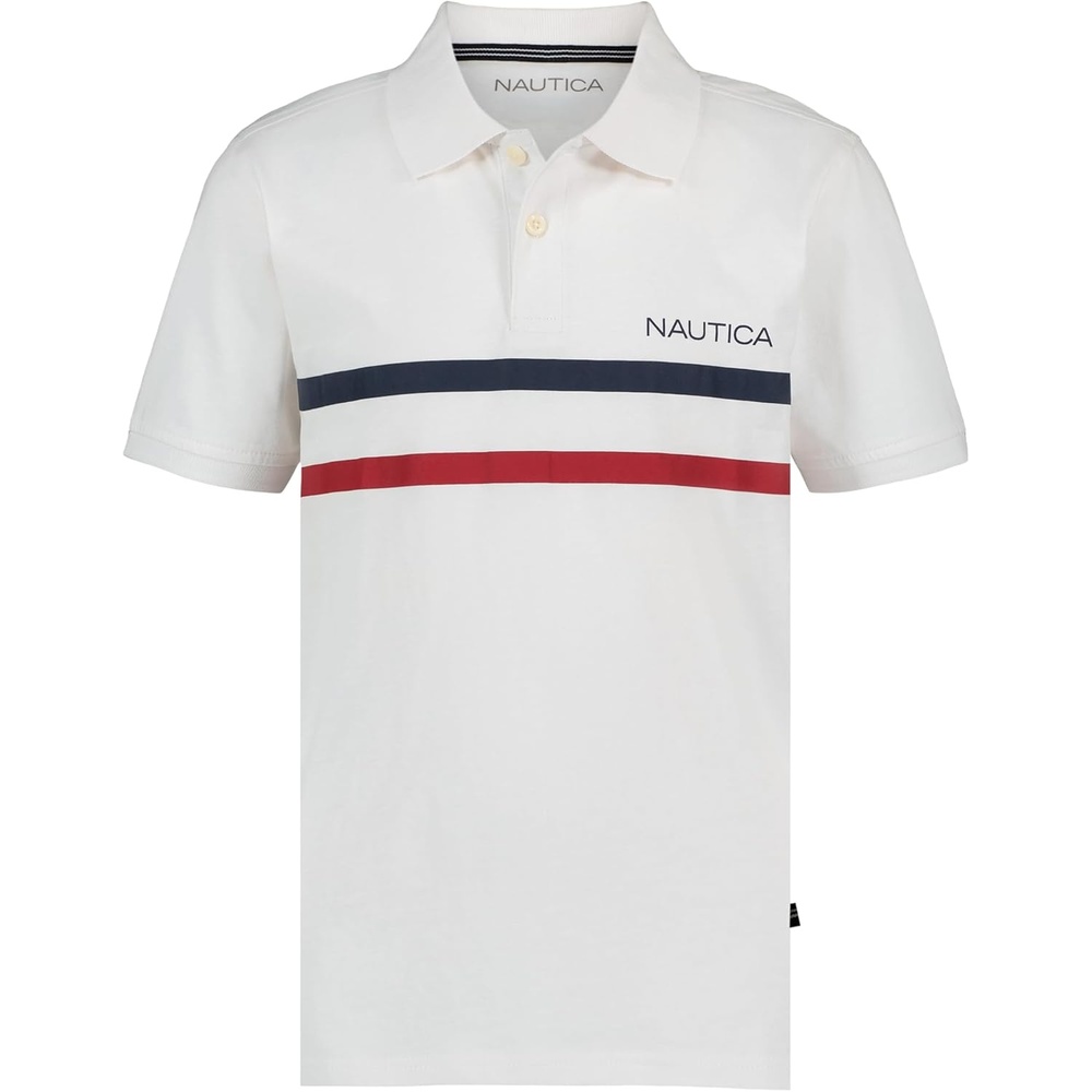 image:imageNautica Boys Short Sleeve Fashion Polo Button Closure Soft amp ComfortableDouble Stripe White