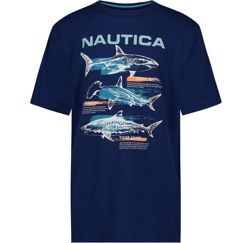 image:imageNautica Boys Short Sleeve JClass Logo Crew Neck TShirt Soft Comfortable Relaxed FitShark Map Estate Blue