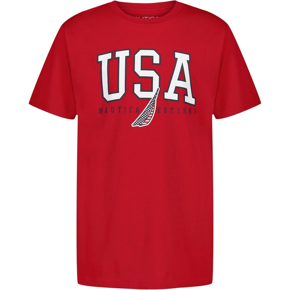 image:imageNautica Boys Short Sleeve JClass Logo Crew Neck TShirt Soft Comfortable Relaxed FitTeam Usa Carmine