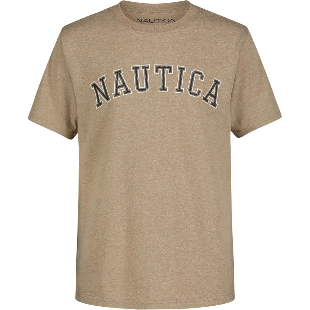 image:imageNautica Boys Short Sleeve JClass Logo Crew Neck TShirt Soft Comfortable Relaxed FitVarsity Arch Kelp Heather