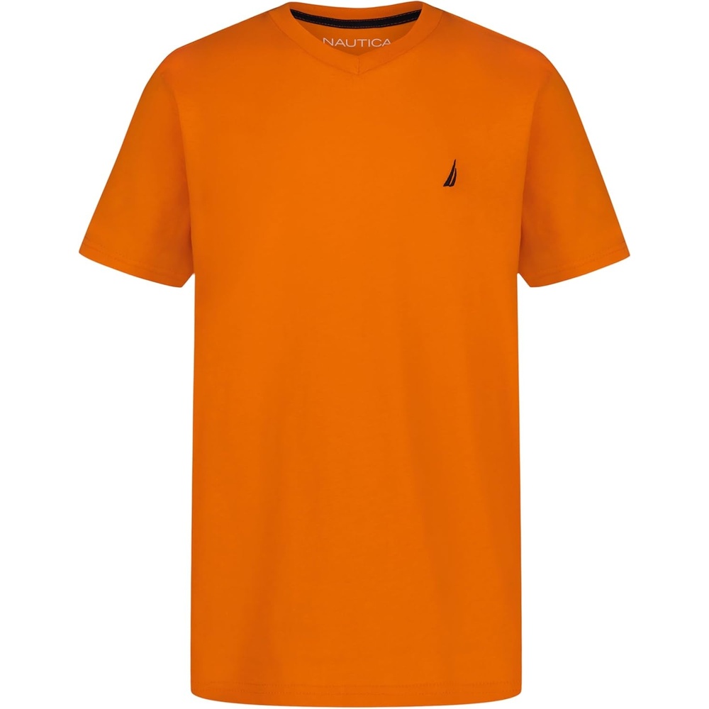 image:imageNautica Boys Short Sleeve Solid VNeck TShirt Soft Comfortable Relaxed FitPersimmon