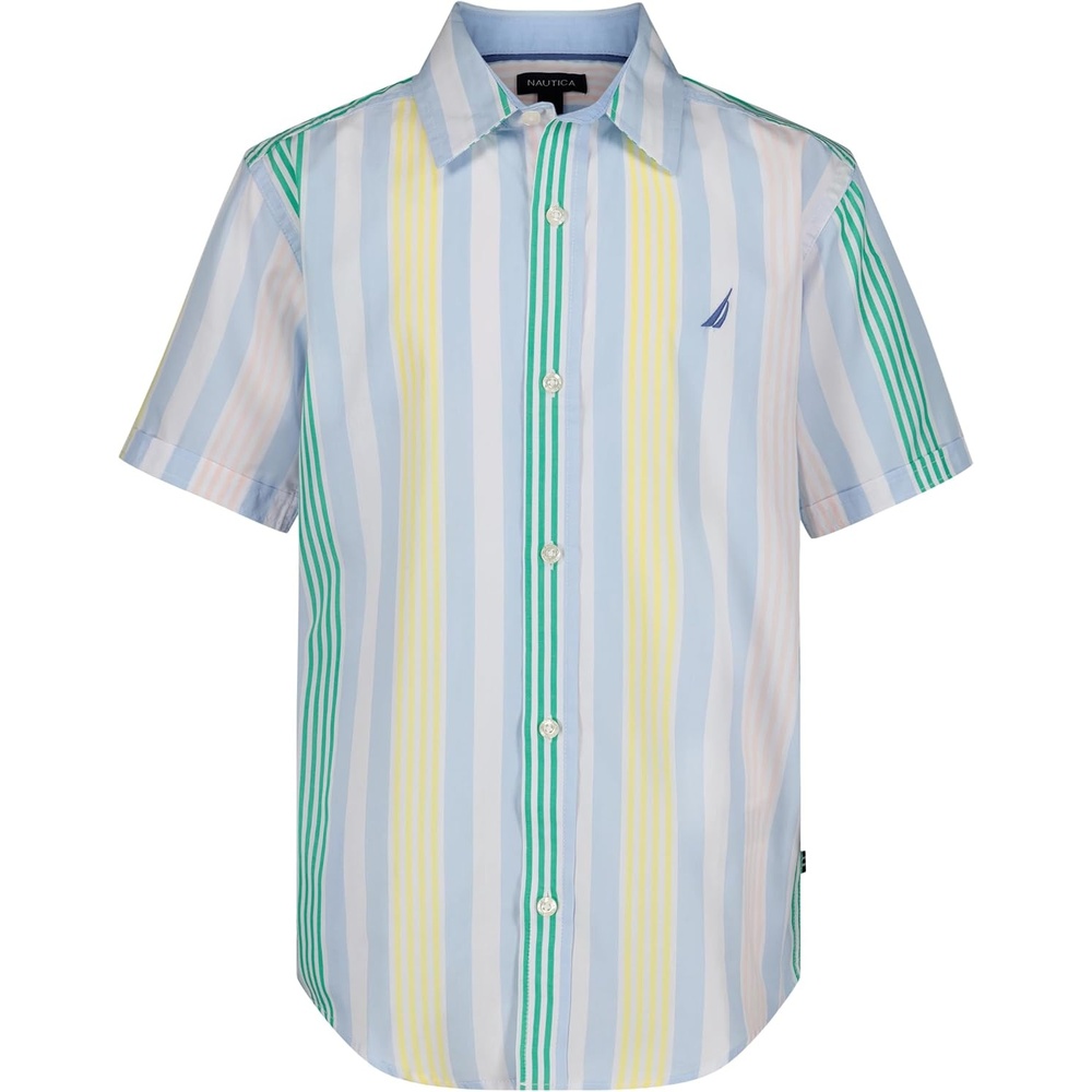 image:imageNautica Boys Short Sleeve Woven ButtonDown Shirt Light Weight amp BreathableCashmere Blue Resort Stripe