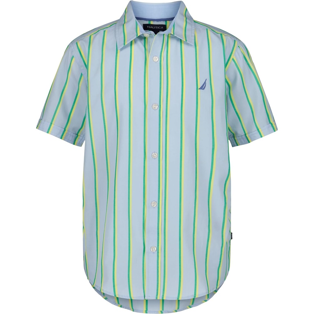 image:imageNautica Boys Short Sleeve Woven ButtonDown Shirt Light Weight amp BreathableCashmere Blue Thin Stripe