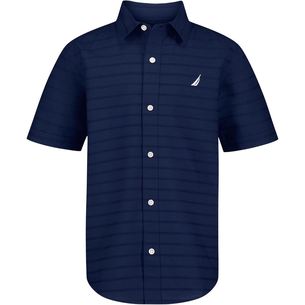 image:imageNautica Boys Short Sleeve Woven ButtonDown Shirt Light Weight amp BreathableDobby Medieval Blue