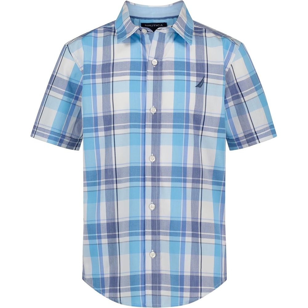 image:imageNautica Boys Short Sleeve Woven ButtonDown Shirt Light Weight amp BreathableSpring Plaid