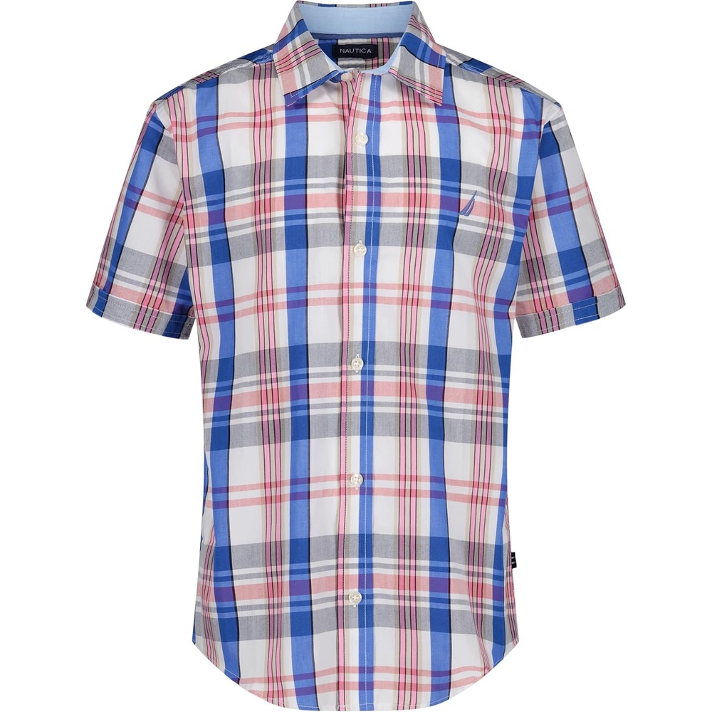 image:imageNautica Boys Short Sleeve Woven ButtonDown Shirt Light Weight amp BreathableTraditional Plaid
