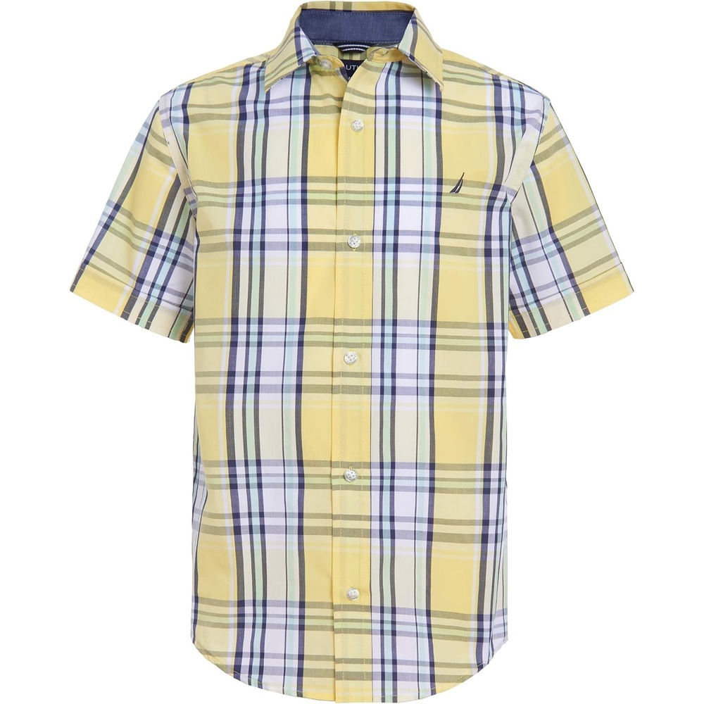 image:imageNautica Boys Short Sleeve Woven ButtonDown Shirt Light Weight amp BreathableYellow Fin Plaid