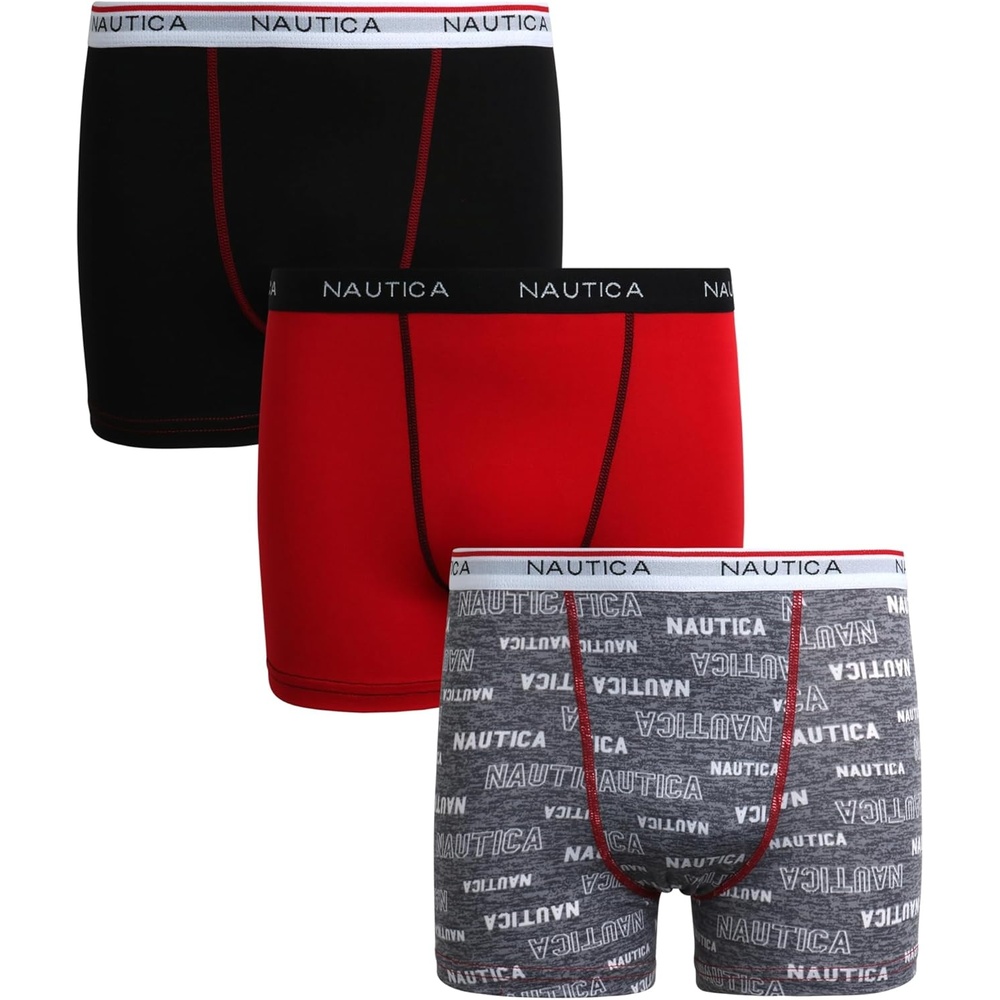 image:imageNautica Boys Stretch Performance Boxer Briefs 36 Pack Breathable Underwear for Boys 618Block LogoBarbados CherryBlack3pk