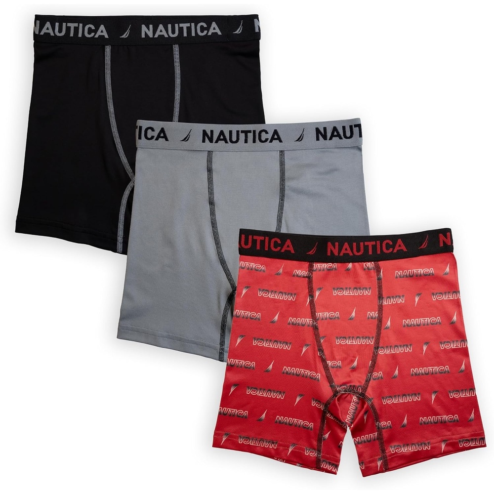 image:imageNautica Boys Stretch Performance Boxer Briefs 36 Pack Breathable Underwear for Boys 618Nt Cherry LogoElephantBlack