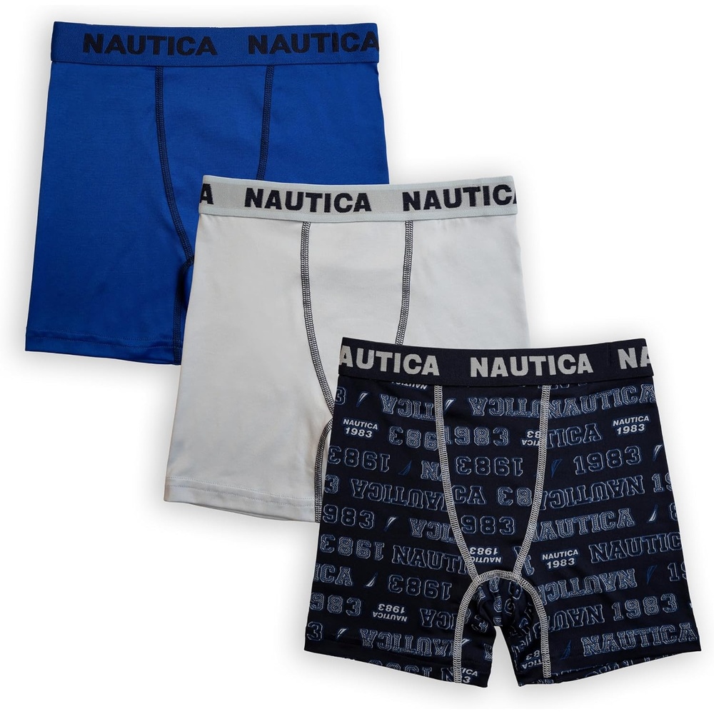 image:imageNautica Boys Stretch Performance Boxer Briefs 36 Pack Breathable Underwear for Boys 618Nt Navy LogoCloudlessDeep Sea Dive