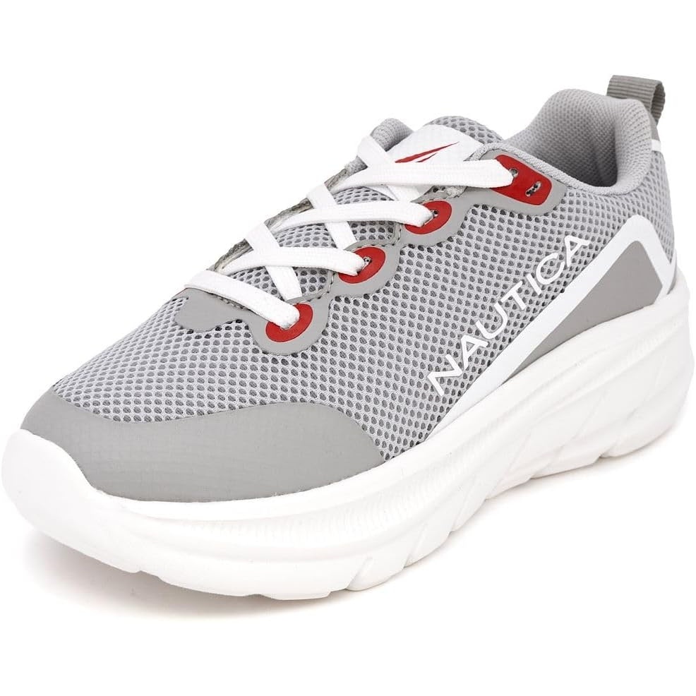 image:imageNautica Boys Youth Lace Up Sneakers Lightweight Mesh Athletic Running Shoes for Kids Cushioned Comfort Sole for School Sports WalkingGrey White Redmariln