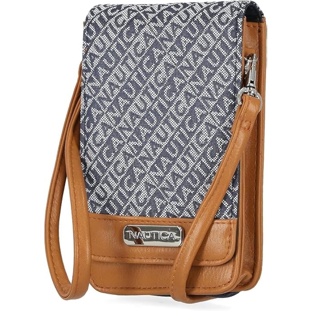 image:imageNautica Catalina RFID Womens Crossbody Bag Vegan Leather Compact Cell Phone Shoulder Travel Purse HolderIndigo Jacquard