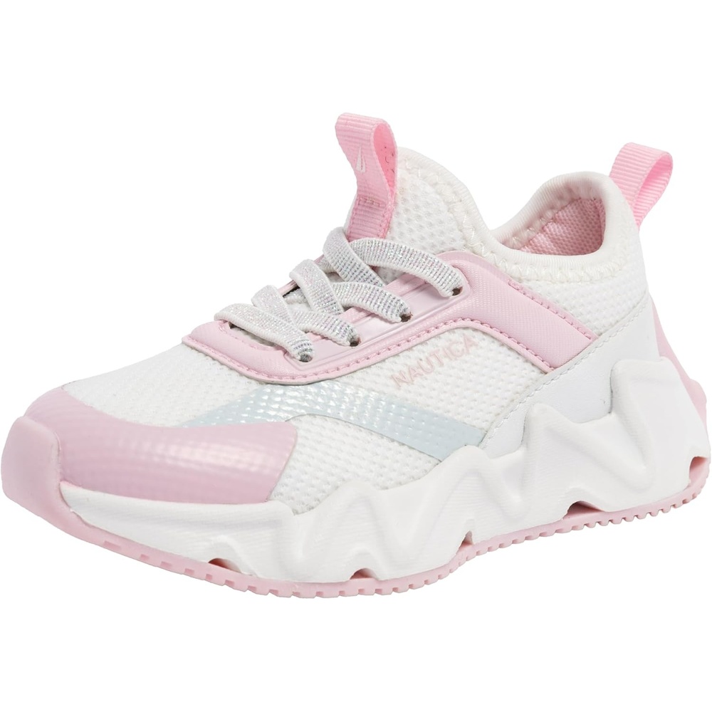 image:imageNautica Girls Kids Running Sneakers  Comfortable Tennis Shoes with Chunky Sculpted Bottom  Sizes for Big amp Little Kids LaceUpBungeeWhite Pink Iridescentmaybella
