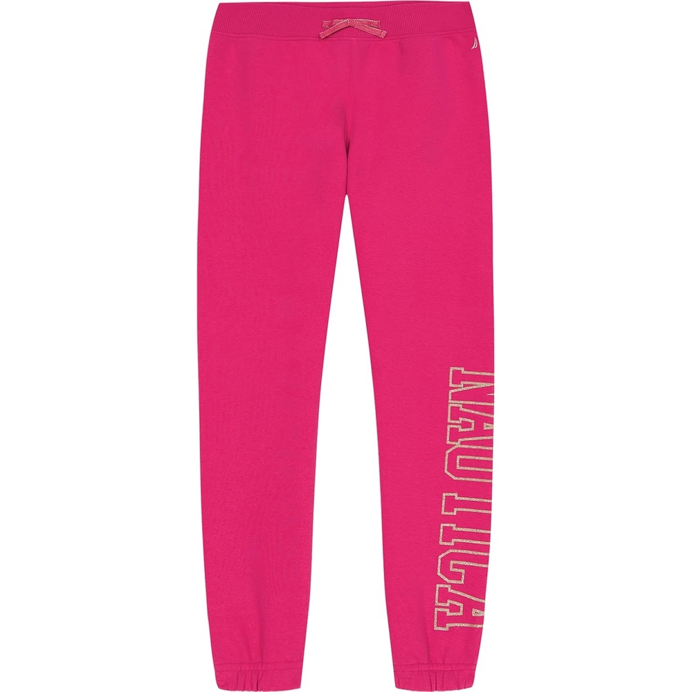 image:imageNautica Girls Logo Sweatpants Fleece Joggers with Ribbed Cuffs amp Functional Side PocketsFuchsia Glitter Art