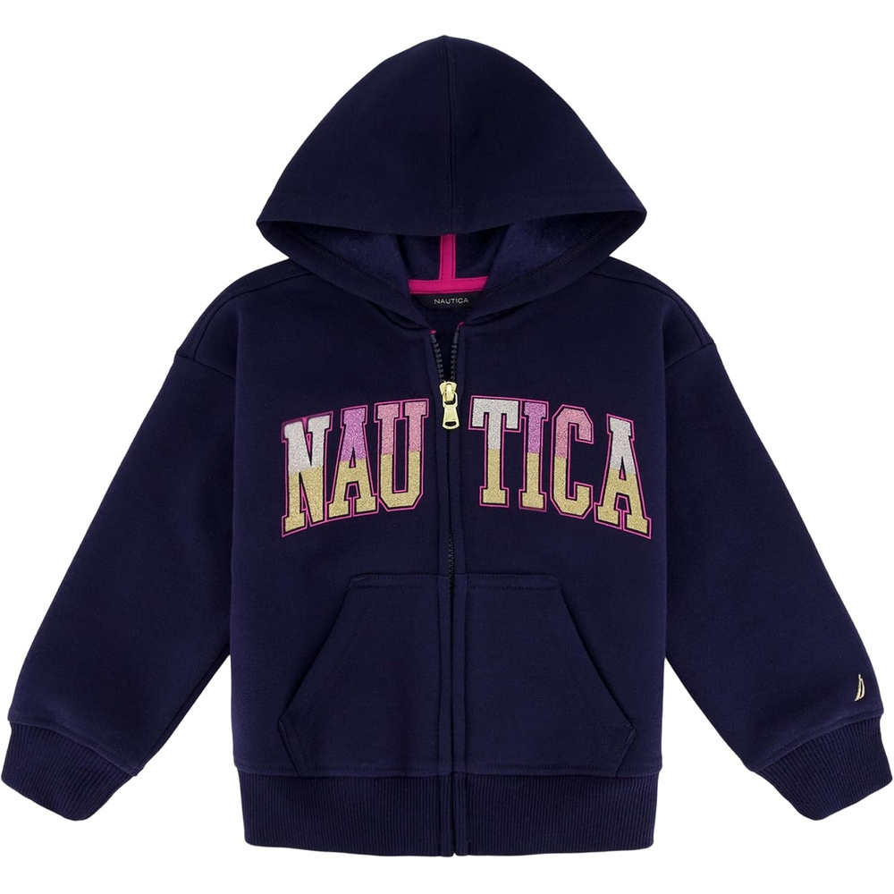 image:imageNautica Girls Logo Sweatshirt Fleece Hoodie With Fullzip Front amp PocketsPeacoatglitter Art