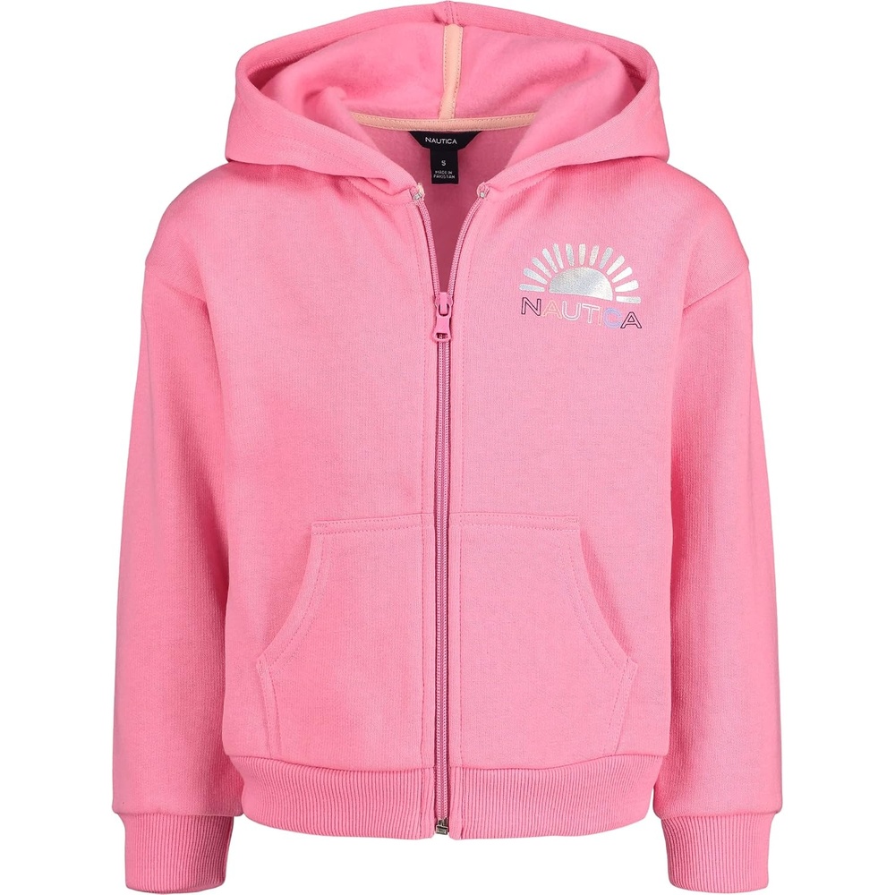 image:imageNautica Girls Logo Sweatshirt Fleece Hoodie With Fullzip Front amp PocketsPink Sunset