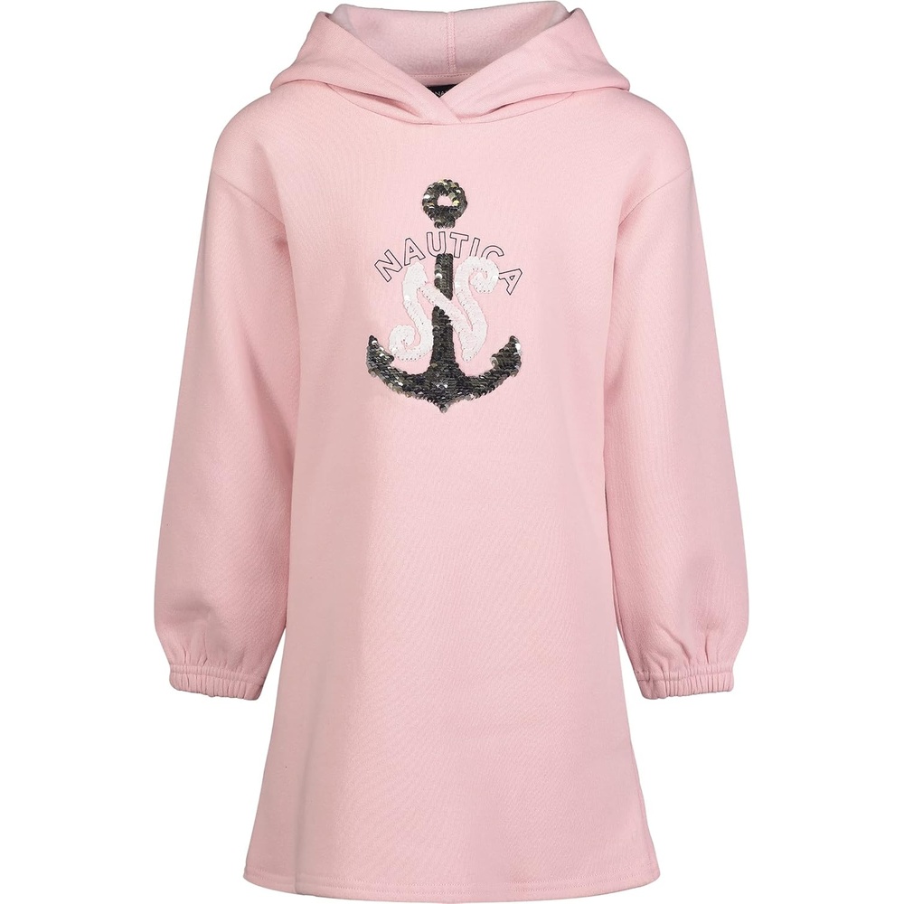 image:imageNautica Girls Long Sleeve Fleece Sweatshirt DressCoral Blush Sequin
