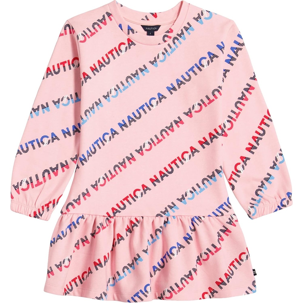 image:imageNautica Girls Long Sleeve Fleece Sweatshirt DressCoral Logo