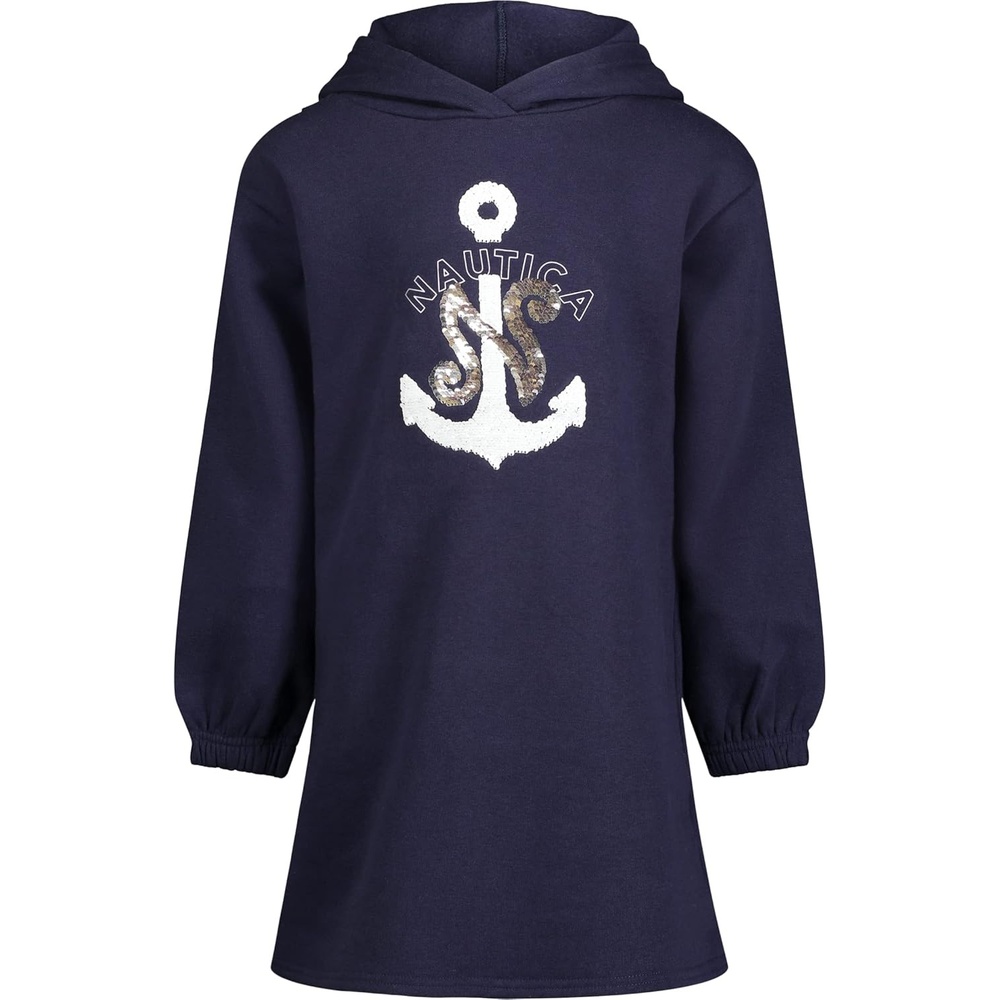 image:imageNautica Girls Long Sleeve Fleece Sweatshirt DressPeacoat Sequin