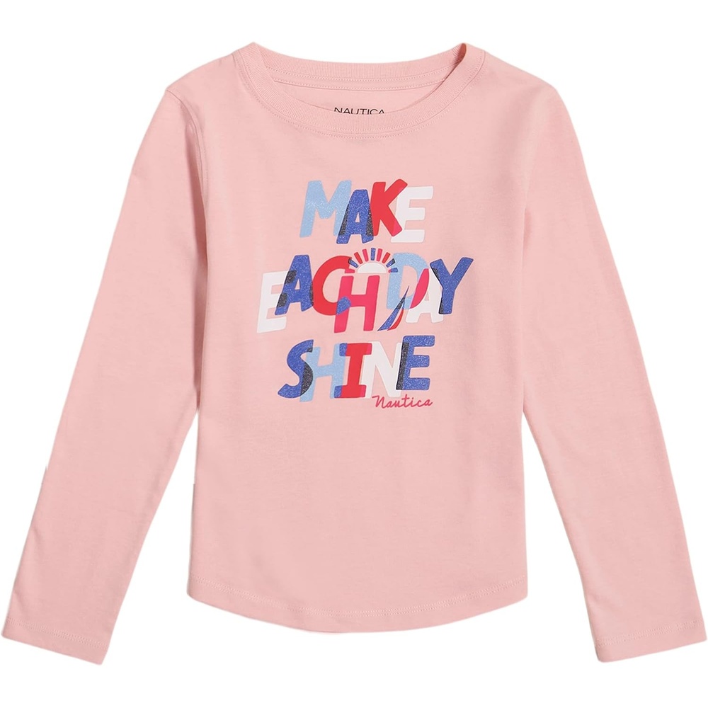 image:imageNautica Girls Long Sleeve Graphic TShirtCoral Blush Shine