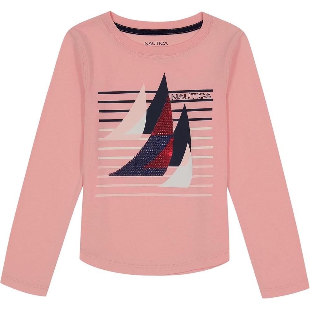 image:imageNautica Girls Long Sleeve Graphic TShirtPink Dolphin Sail