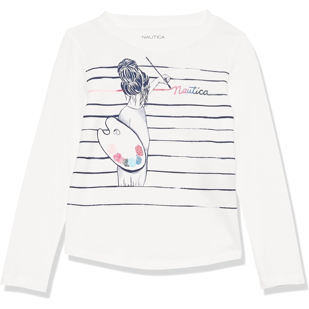 image:imageNautica Girls Long Sleeve Graphic TShirtWhite Paint