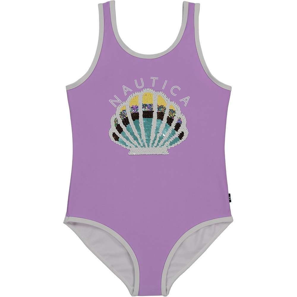 image:imageNautica Girls OnePiece Swimsuit with UPF 50 Sun Protection Quick Drying Bathing SuitLavendula Seashell Sequin