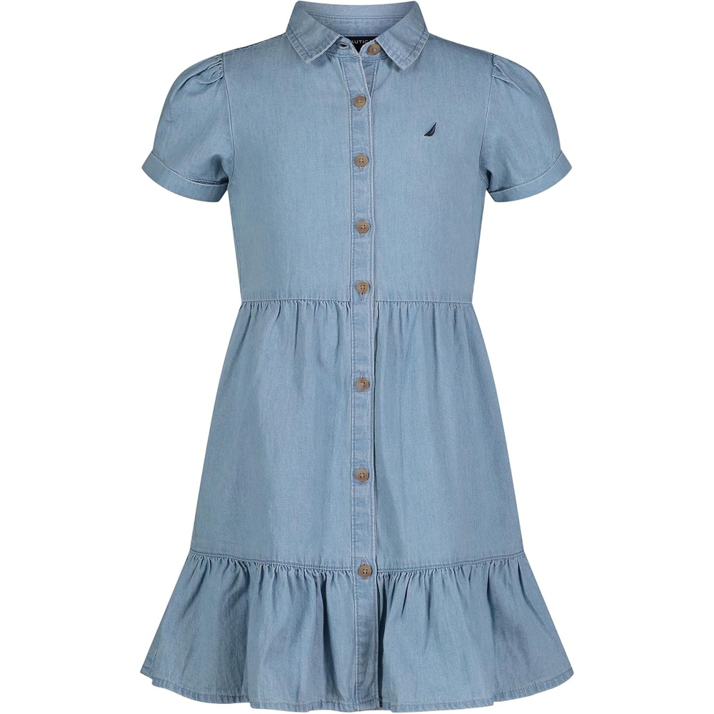 image:imageNautica Girls Short Sleeve Chambray Shirt DressLight Wash Chambray
